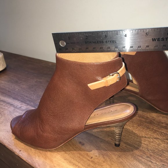 Coach "Milah" Open-Toe Slingback Kitten Heel Brown Leather Ankle Boots - Picture 9 of 11